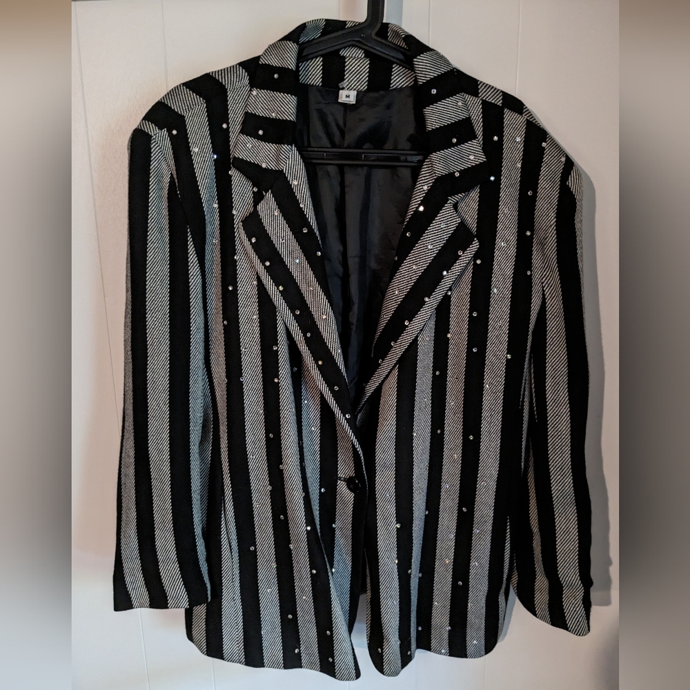 Vintage Pinstripe w/Rhinestone Detail Blazer